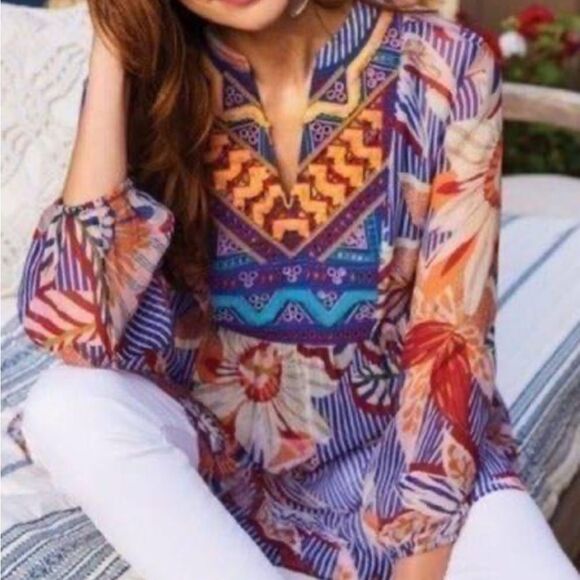 SOFT SURROUNDINGS Sheer Tory Tunic Shirt Size Medium - Picture 9 of 9